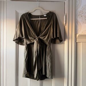 Flawless Olive tie front romper